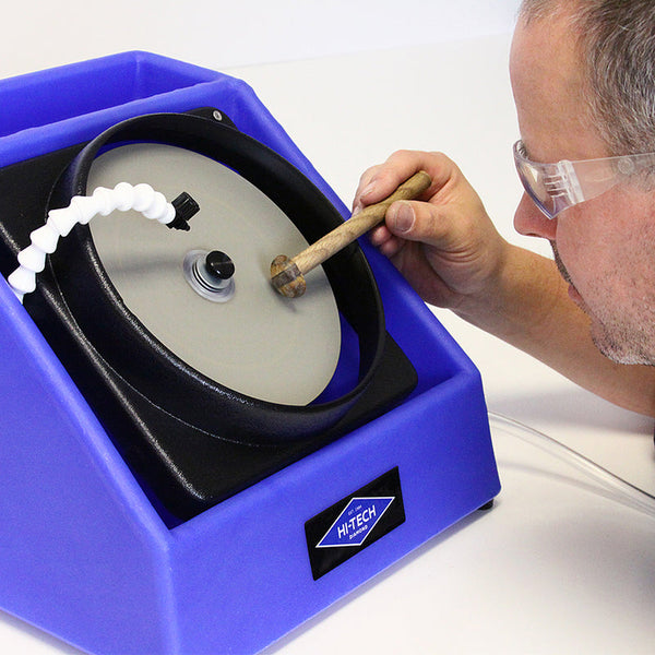 Grinding a cabochon on the Hi-Tech Slant Cabber - SUVA Lapidary